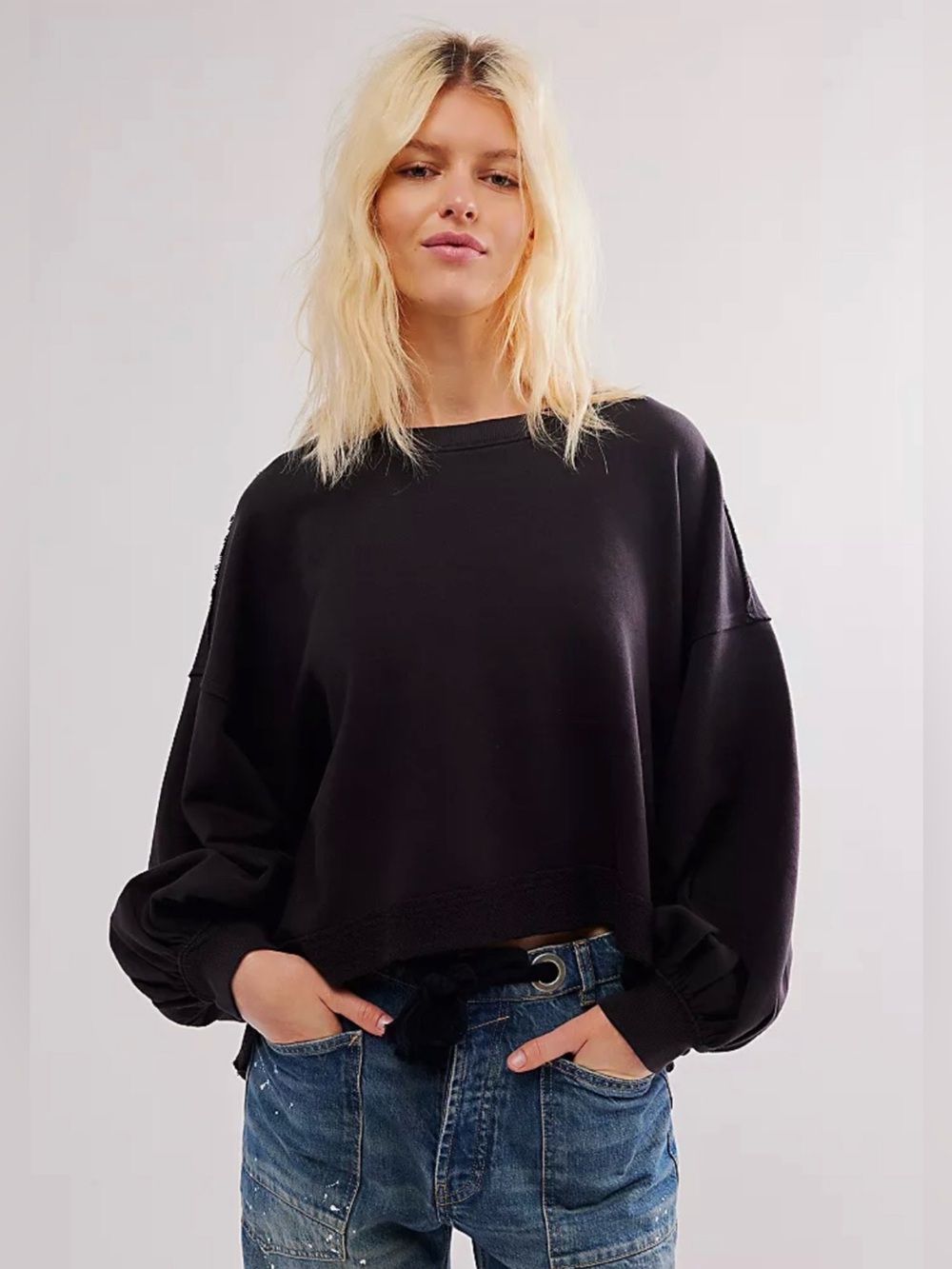 Free People Trish Sweatshirt, size XS, black